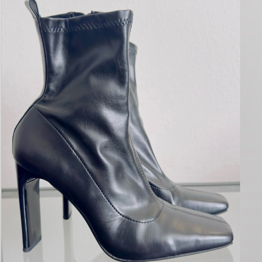 Zara Black High-Heel Sock Ankle Boots